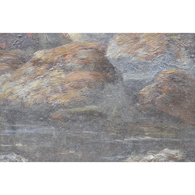 Antique French Woodland Landscape Oil Painting With Rocks and Stream For Sale - Image 11 of 12