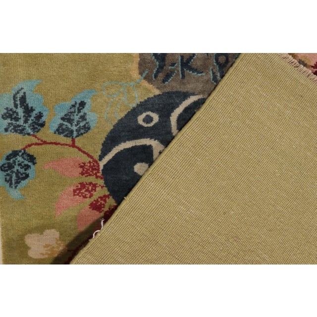 Textile Rug & Kilim Chinese Style Art Deco Rug in Pink, Green Border & Floral Patterns - 4'x6' For Sale - Image 7 of 8