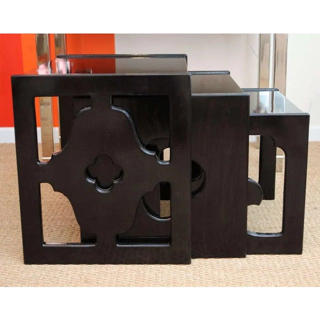 Wood Vintage Ebonized Cut Out Wood Nesting Tables Set of 3, 1960's For Sale - Image 7 of 11