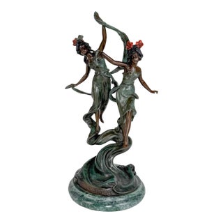 Early 20th Century Art Nouveau Bronze Nymphs Sculpture Styled After Auguste Moreau For Sale