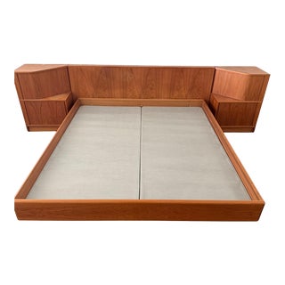 1970's Danish Teak California King Bed Frame & Tables For Sale