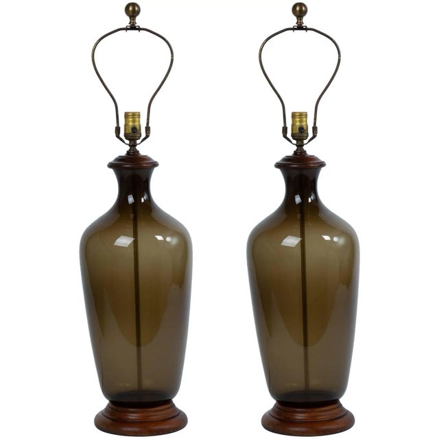 1970's Italian Smoke Glass Bottle Lamps - a Pair For Sale In Jacksonville, FL - Image 6 of 6