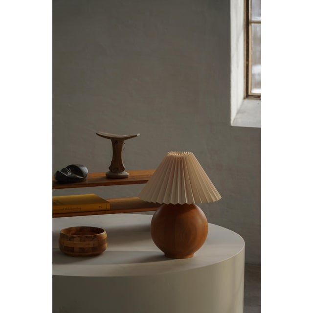 Vintage Danish Round Wooden Table Lamp, 1970s For Sale - Image 4 of 17