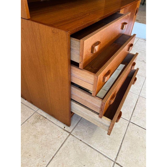 Wood Domino Møbler Mid Century Modern Danish Teak Two Part Bookcase Wall Unit For Sale - Image 7 of 11