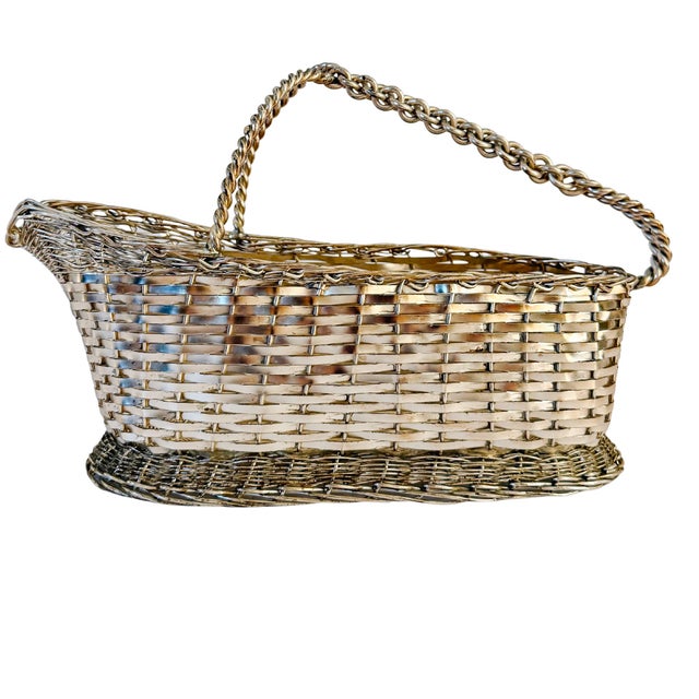 French Vintage Woven Silver-Plated Wire Wine Bottle Basket Caddy & Sommelier Basket For Sale - Image 3 of 14