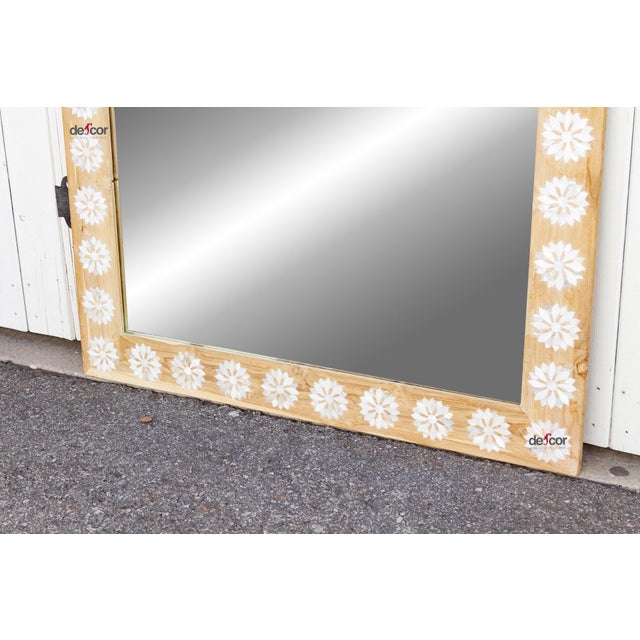 Wood Square Bleached Blossom Mother of Pearl Inlay Mirror For Sale - Image 7 of 9
