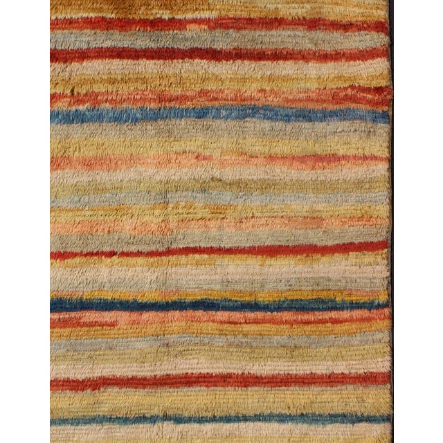 Mid 20th Century Vintage Turkish Angora Tulu Rug With Stripe Design in Yellow, Green, Red & Blue For Sale - Image 9 of 12