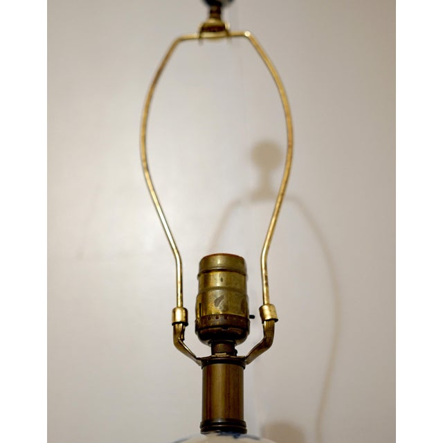 Mid 20th Century Blue and White Vintage Porcelain Ginger Jar Lamp with Rosewood Base For Sale - Image 5 of 8