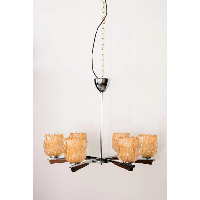 Wood Italian Chandelier with Murano Glass Shades, 1960s For Sale - Image 7 of 7