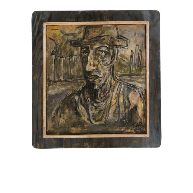 Mid 20th Century “The Hired Man” Expressionist Figurative Oil Painting by Thomas Reany, Framed For Sale