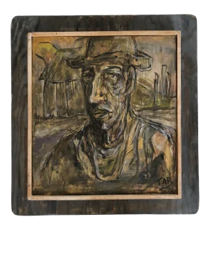Mid 20th Century “The Hired Man” Expressionist Figurative Oil Painting by Thomas Reany, Framed