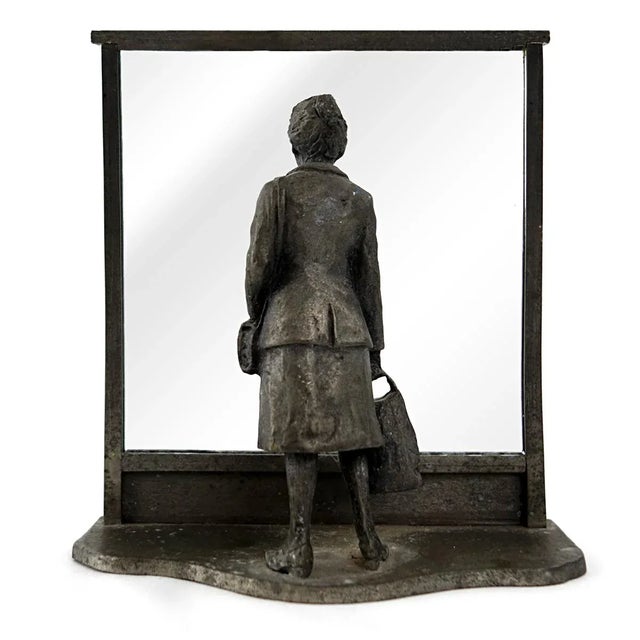 Brutalist Vintage Zinc Statue of a Flemish Lady Who is Window Shopping at UNIC Supermarket For Sale - Image 3 of 11