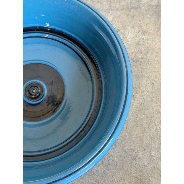 Knabstrup Keramik Blue Ceramic Salad Bowl Deep Glossy Azure Denmark Mid-Century Modern 1960s For Sale - Image 9 of 10
