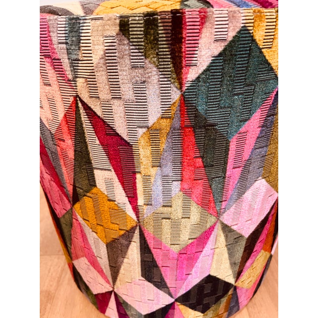 Contemporary Custom Upholstered Ottomans in “Geometrica 04” Textile by Pacific Seasons (Set of 3) For Sale - Image 3 of 7