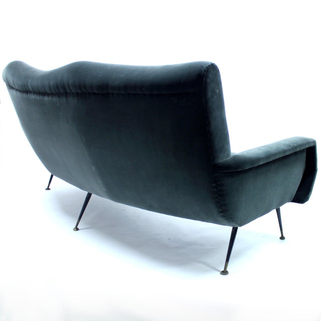 Metal Mid-Century Italian Curved Velvet Sofa, 1950s For Sale - Image 7 of 14