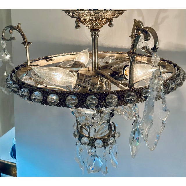 Myran Allan Luxury Lighting Neoclassical Antique Silver Petite Bohemian Crystal Semi-Flush Mount For Sale - Image 4 of 6