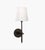 Pair of Visual Comfort Bryant Glass Sconce in black with tapered white glass shades; round backplate with thumbscrew...