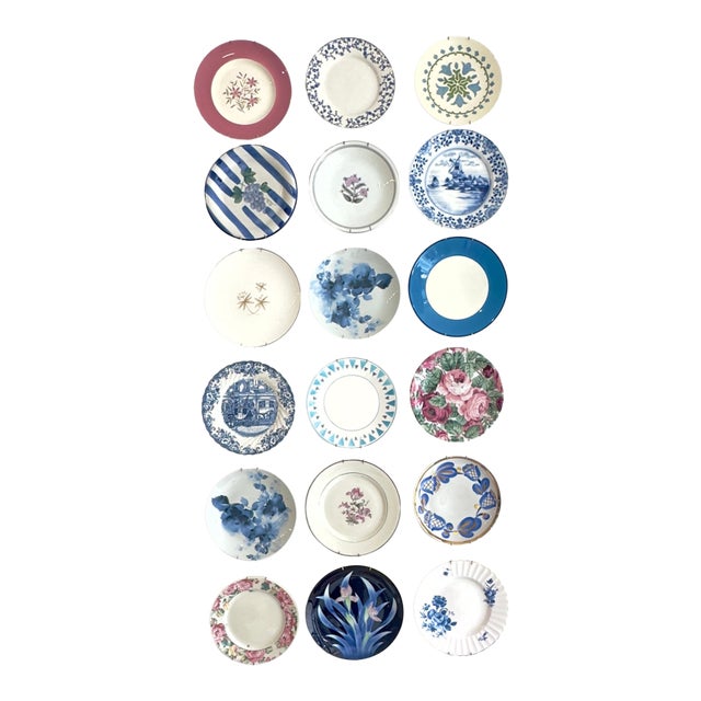 Eclectic Multi-Era Blue Pink Gold & White Side Plate Curation - Group of 18 For Sale