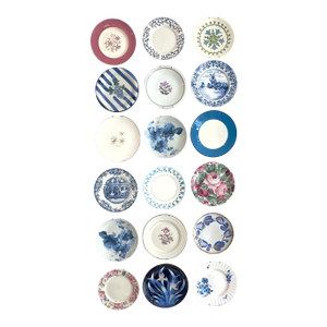 Eclectic Multi-Era Blue Pink Gold & White Side Plate Curation - Group of 18