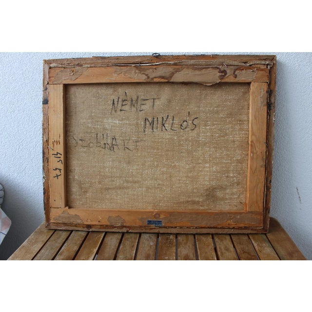 Mid-Century Modern Composition, Oil Painting, 1950s, Framed For Sale - Image 9 of 10