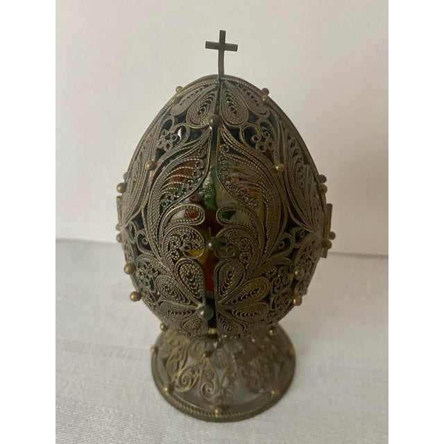 Signed Fedoskino Egg Shaped Lacquer Hand Painted by Artist M. Izotova - Vintage Russian Folk Art featuring Ded Moroz...