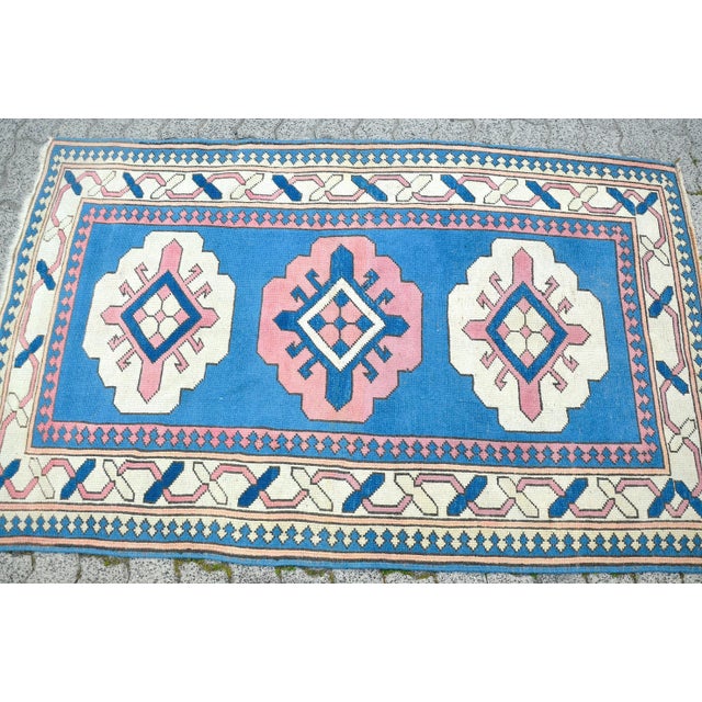 Sky Blue Nomadic Turkish Handmade Rug For Sale - Image 8 of 11
