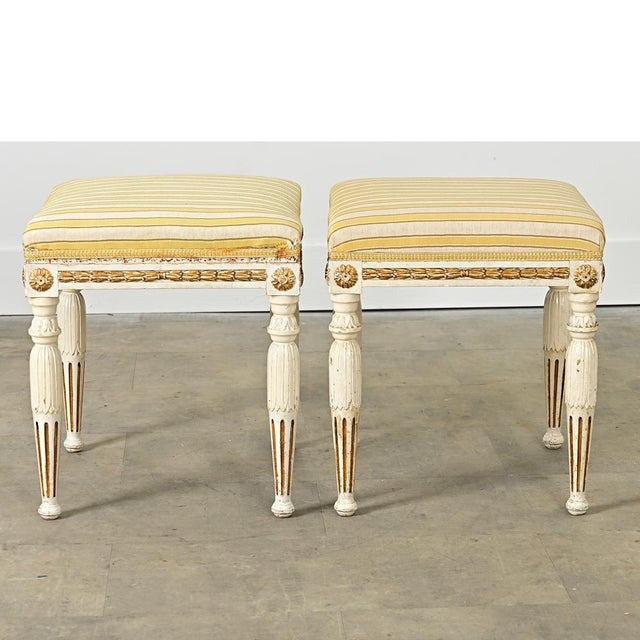 Wood Swedish Pair of Louis XVI Style Stools Late 19th Century For Sale - Image 7 of 9