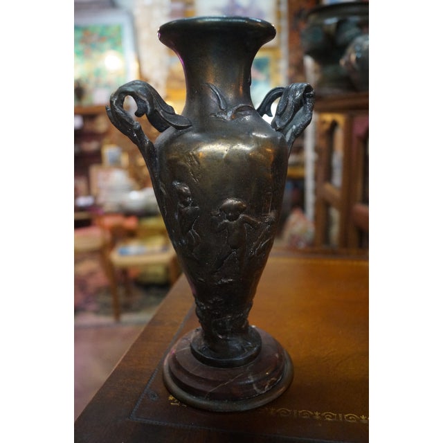 Early 20th Century French Art Nouveau Bronze Cherub Vases - A Pair For Sale - Image 9 of 12