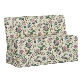 Andrea Slipcover Dining Banquette in Lilac Tree of Life Floral For Sale