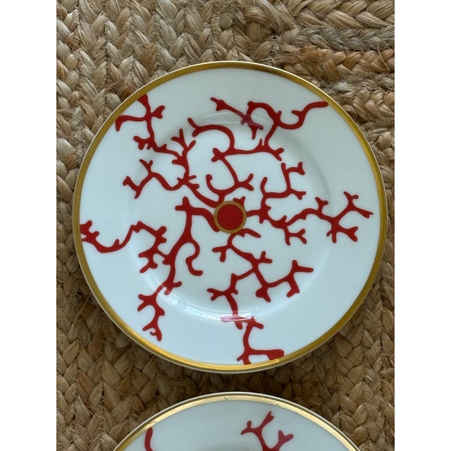 Palm Beach Style Coral Raynaud Limoges "Cristobal Rouge" No.1 Porcelain 7.48" Salad / Dessert Plates, Alberto Pinto - A Pair For Sale - Image 11 of 17