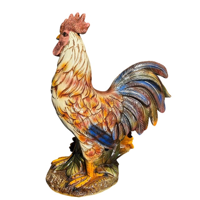 Ceramic Large Vintage Mid Century Hand Painted Ceramic Rooster & Sunflowers Statue/Figurine For Sale - Image 7 of 10