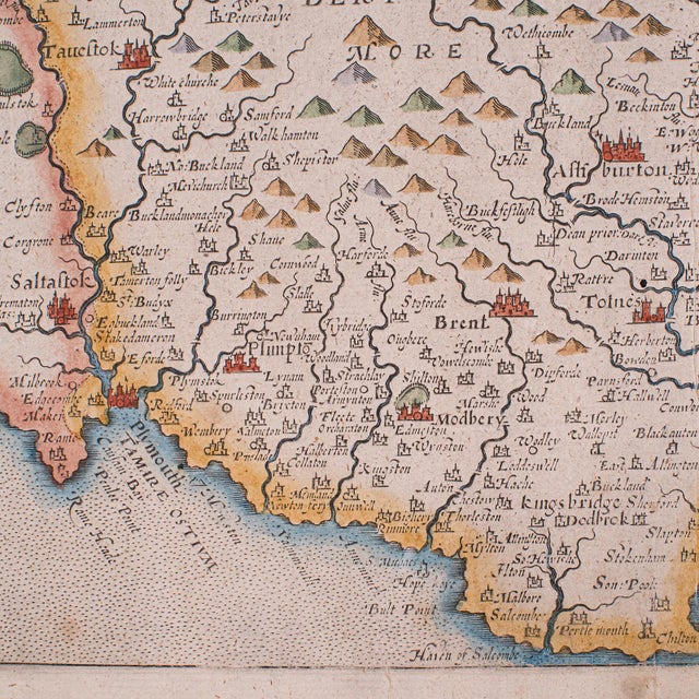 Antique Devon County Map, English, Framed 17th Century Atlas Cartography, c.1650 For Sale - Image 9 of 12