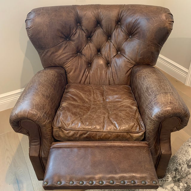 Restoration Hardware Leather Churchill Recliner With Nailheads Chairish