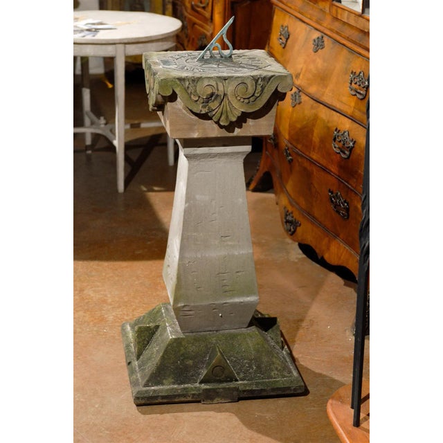 Late 19th Century Late 19th Century English Sundial with Carved Limestone and Bronze Top For Sale - Image 5 of 9