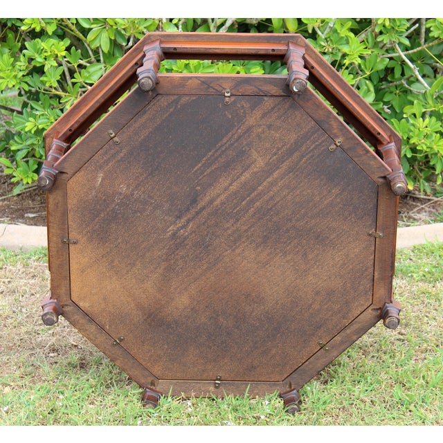 Vintage 1960s Mid-Century Modern Walnut Octagonal Glass Top & Cane Coffee Table + 2 Matching Hexagonal Accent Tables For Sale - Image 11 of 12