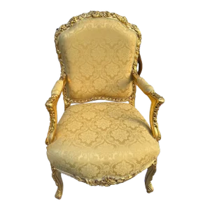 1960s Louis XV Style Gold Damask Chair Armchair