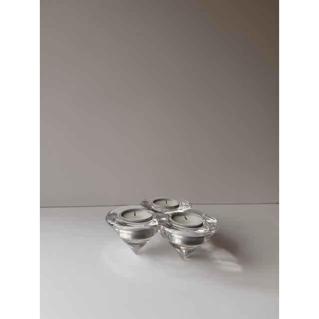 Mid-Century Modern Vintage Crystal Glass Trio Tealight Candle Holder For Sale - Image 3 of 5