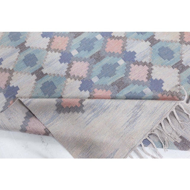 Vintage Swedish Flat Woven by Judith Johansson Size: 6'0" × 7'10" (182 × 238 cm) ​The vintage Swedish flat-woven rug...