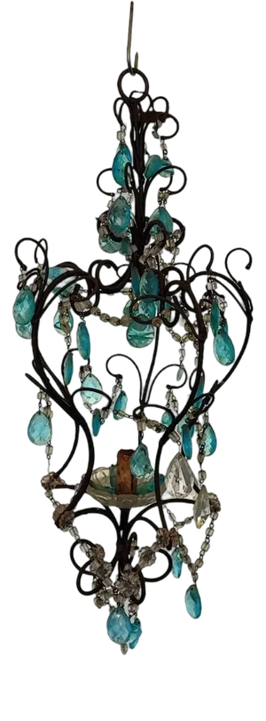 Iron and Glass Crystal Chandelier, 1940s