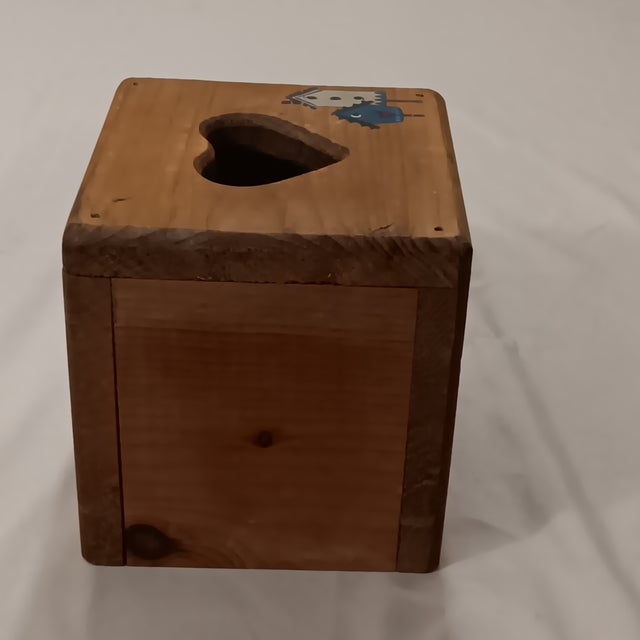 Tan Mid 20th Century Natural Hardwood Square Painted Tissue Box Cover For Sale - Image 8 of 10