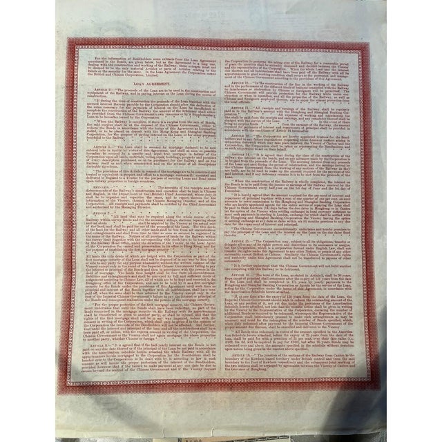 Ceramic 1907 Chinese Imperial Railway Canton-Kowloon £100 Gold Bond - Uncancelled For Sale - Image 7 of 10