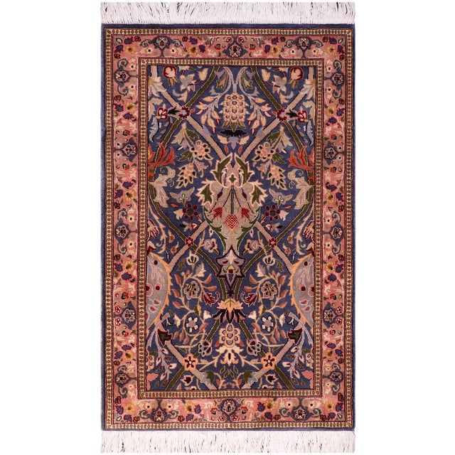Blue Shabby Chic Pak-Persian Blue/Red Wool Rug - 2'6'' X 4'2'' For Sale - Image 8 of 9