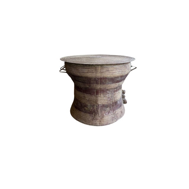 Monumental Cast Bronze Rain Drum Side Table Sculptural Patinated Finish For Sale - Image 6 of 9
