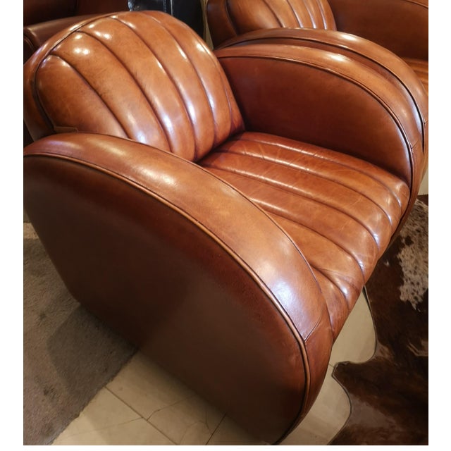 Brown Brown Leather Club Armchairs, 2010s, Set of 2 For Sale - Image 8 of 12