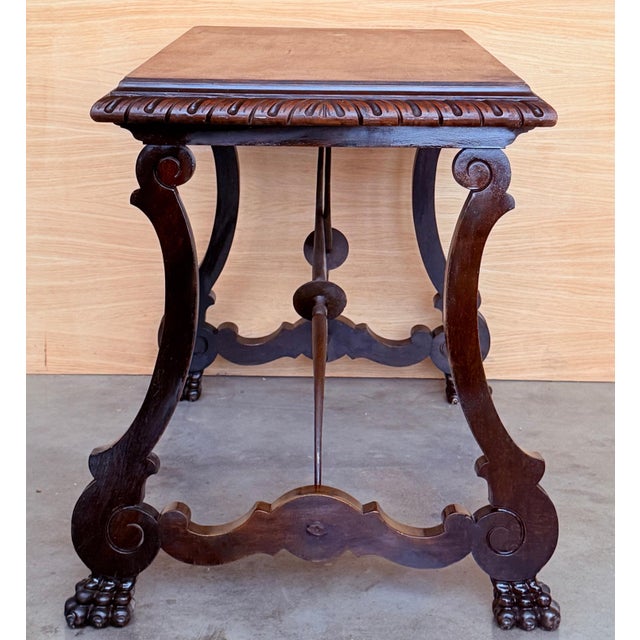 Brown 19th Century Ebonized Baroque Spanish Side or Desk Table with Lyre Legs For Sale - Image 8 of 18