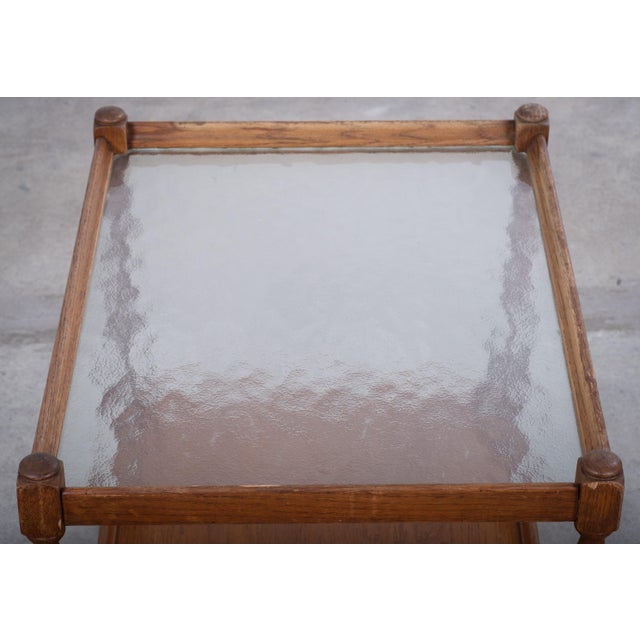English Tea Bar Cart in Oak with Twisted Legs and Glass Top, 1950s For Sale - Image 6 of 8
