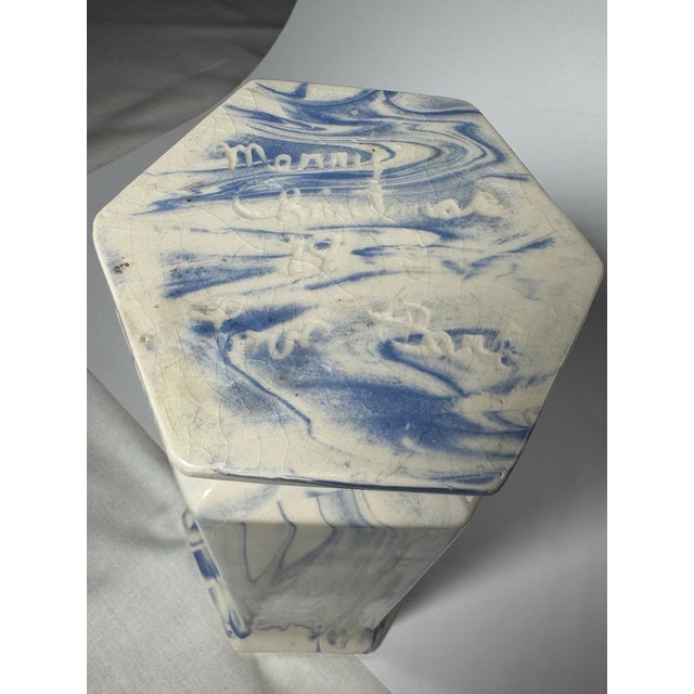 Vintage Traditional Neoclassical Blue & White Ceramic Studio Art Pottery Vase For Sale - Image 10 of 12