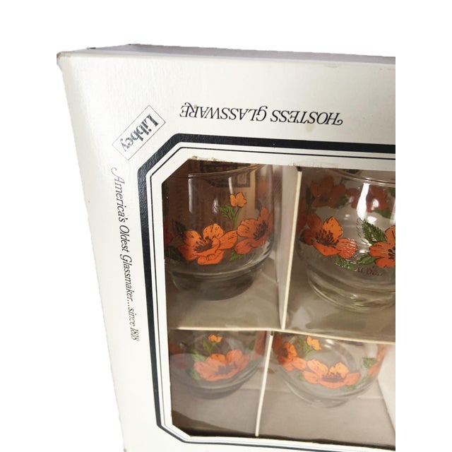 Vintage 70s Set of 8 Orange Poppies Libbey Juice Glasses in Box With Box Damage For Sale - Image 9 of 9