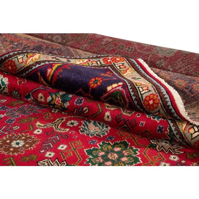 Vintage Persian Tabriz Handmade Red Floral Wool Rug For Sale - Image 4 of 12