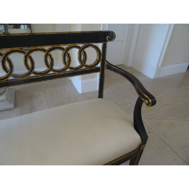 Vintage Regency Style Ebonzied and Parcel Gilt Settee For Sale In Los Angeles - Image 6 of 11